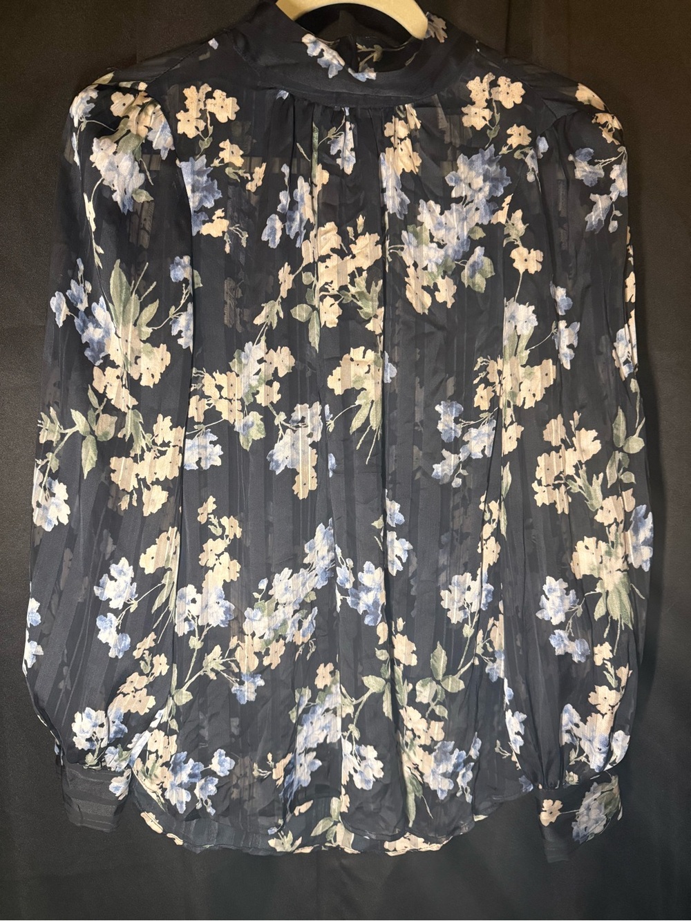 H&M Navy and Cream Floral Print blouse